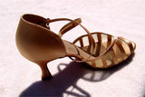 Stephanie Dance Shoes 12049 - 55 Tan Satin / Mesh Latin Shoe
