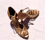Stephanie Dance Shoes 12049 - 55 Tan Satin / Mesh Latin Shoe