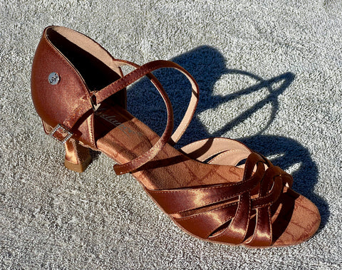 A-2239 Dark Tan Satin Latin Shoe