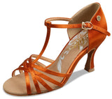 A2002N - 75 Dark Tan Satin T-Strap Latin Shoe