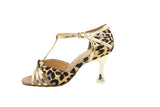 A2065N Gold & Leopard Pattern T - Strap Latin Shoe