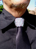 Aurora Borealis & Clear Crystal Stoned Men’s Black Zipper Tie (size 30' stones).