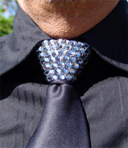 Black Diamond Crystal Stoned Men’s Black Zipper Tie (size 30' stones).