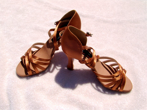 Stephanie Elite Collection Latin Dance Shoe E201 Dark Tan Satin