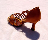Stephanie Crystal Collection Dance Shoes 12056-45 Dark Tan Satin
