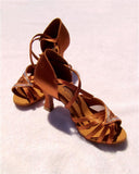 Stephanie Crystal Collection Dance Shoes 12056-45 Dark Tan Satin