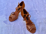 A2001N - 75 DARK TAN AURORA BOREALIS STONED SATIN LATIN SHOE