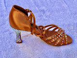 A2001N - 75 DARK TAN AURORA BOREALIS STONED SATIN LATIN SHOE