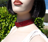 FNC Nude Stretch 4 Row Fully Stoned Choker: Light Siam (size 30' stones)