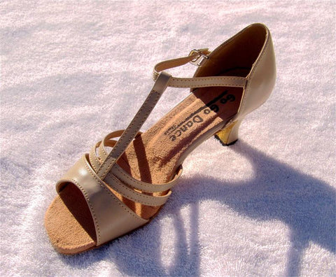 GO 4131 Tan Simulated Leather T - Strap Latin Shoe
