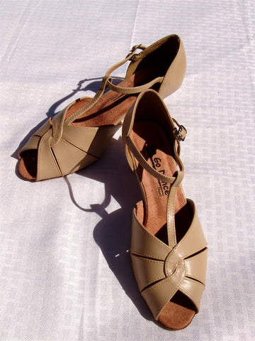 GO 7051 Tan Simulated Leather T - Strap Latin Shoe