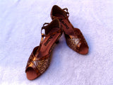 GO 7302 Bronze Simulated Leather & Bronze Scale T - Strap Latin Shoe
