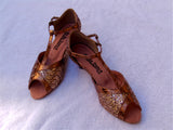 GO 7302 Bronze Simulated Leather & Bronze Scale T - Strap Latin Shoe
