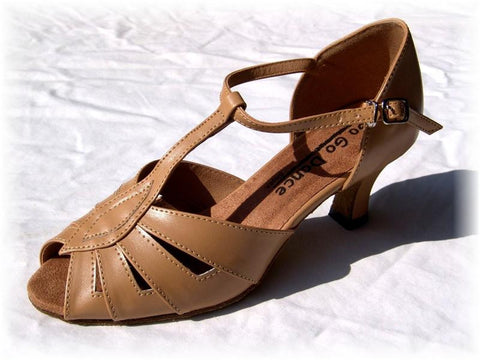 GO 9551 Tan Simulated Leather T - Strap Latin Shoe