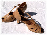 GO 9551 Tan Simulated Leather T - Strap Latin Shoe