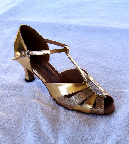 GO 9584 Gold & Glitter T - Strap Latin Shoe