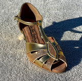 GO 7504 GOLD & GLITTER T - STRAP LATIN SHOE
