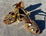 GO 7504 GOLD & GLITTER T - STRAP LATIN SHOE