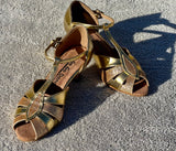 GO 7504 GOLD & GLITTER T - STRAP LATIN SHOE