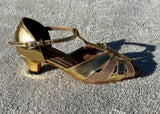 GO 7504 GOLD & GLITTER T - STRAP LATIN SHOE