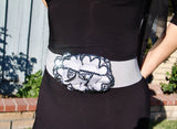 LIGHT GREY STRETCH BELT WITH TWO ROSES STONED WITH HEMATITE CRYSTALS
