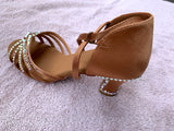 NUG - 65 "SELVA" STONED TAN SATIN LATIN SHOE - AURORA BOREALIS CRYSTAL