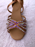 NUG - 65 "SELVA" STONED TAN SATIN LATIN SHOE - AURORA BOREALIS CRYSTAL