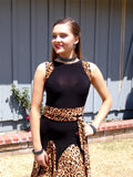 NUG 00694 Black & Leopard Print Panel Latin Dress
