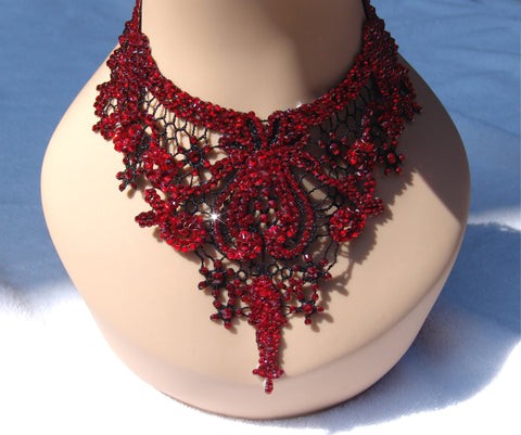 NUG 68760 Black Victorian Lace Necklace: Light Siam Crystal