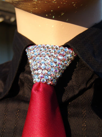 Aurora Borealis & Clear Crystal Stoned Men’s Red Zipper Tie (size 20' stones).