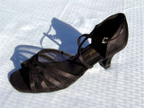 Stephanie 12005 - 15 Black Satin & Mesh X - Strap Latin Shoe
