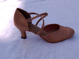 Stephanie Dance Shoes 15006 - 65  Dark Tan Satin X-Strap American Smooth Shoe