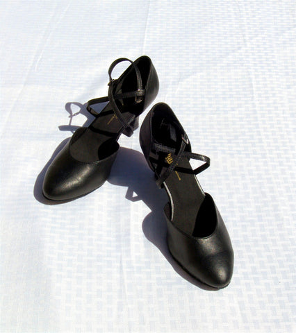 Stephanie Dance Shoes 15006 - 11 Black Leather X - Strap American Smooth Shoe