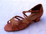 Stephanie Dance Shoes 16003 - 65 X Dark Tan Satin / Two Way Strap