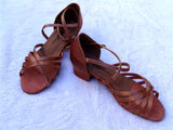 Stephanie Dance Shoes 16003 - 65 X Dark Tan Satin / Two Way Strap