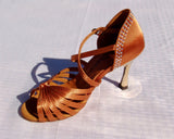 Stephanie Crystal Collection 2090 - 45 Dark Tan Satin X-Strap Latin Shoe