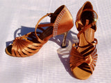 Stephanie Crystal Collection 2090 - 45 Dark Tan Satin X-Strap Latin Shoe