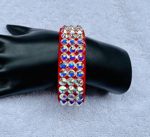 FDRB Deep Red Stretch 3 Row Fully Stoned Bangle : Aurora Borealis (Size 30' Stones)