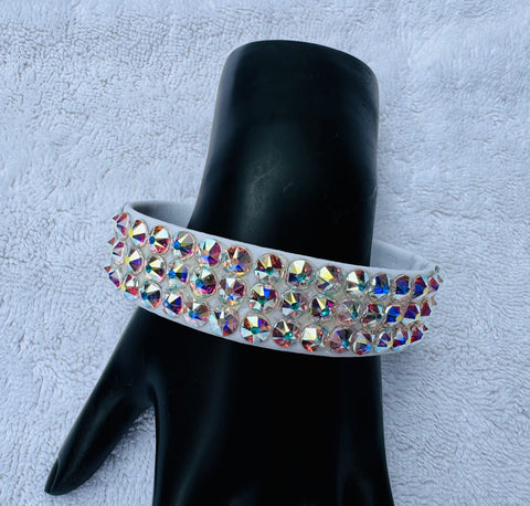 FWB White Stretch 3 Row Fully Stoned Bangle: Aurora Borealis (Size 30' Stones)