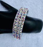 FWB White Stretch 3 Row Fully Stoned Bangle: Aurora Borealis (Size 30' Stones)