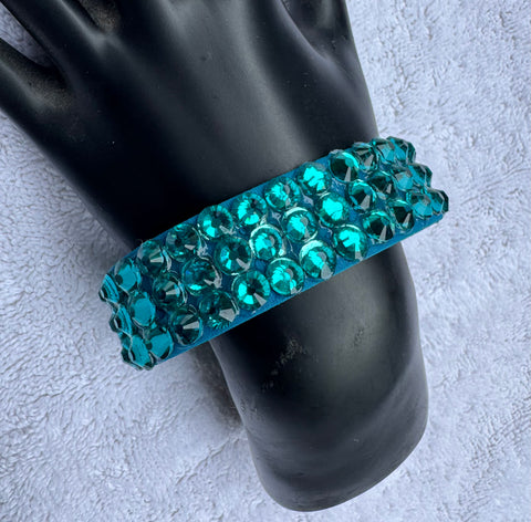 FTB Turquoise Stretch 3 Row Fully Stoned Bangle : Green Zircon  (Size 30' Stones)