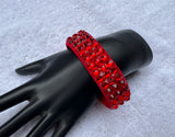 FDRB Deep Red Stretch 3 Row Fully Stoned Bangle : Light Siam (Size 30' Stones)