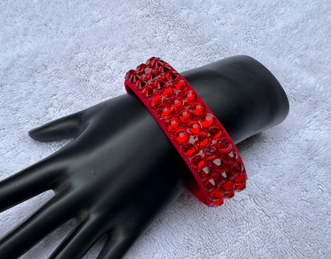 FDRB Deep Red Stretch 3 Row Fully Stoned Bangle : Light Siam (Size 30' Stones)