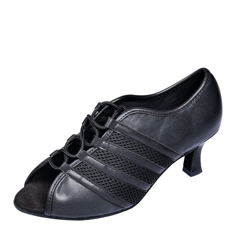 Stephanie 11009 - 11 Black Leather / Black Mesh  Practice Shoe