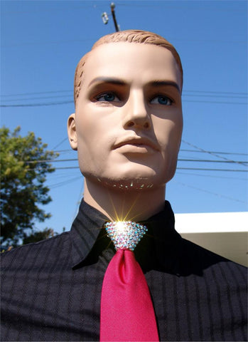 Aurora Borealis Crystal Stoned Men’s Red Zipper Tie (size 30' stones)