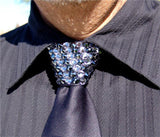 Black Diamond & Hematite Crystal Stoned Men’s Black Zipper Tie (size 30' stones).