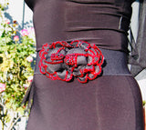 BLACK STRETCH BELT WITH TWO ROSES STONED WITH LIGHT SIAM CRYSTALS