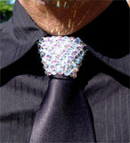 Aurora Borealis & Clear Crystal Stoned Men’s Black Zipper Tie (size 30' stones).