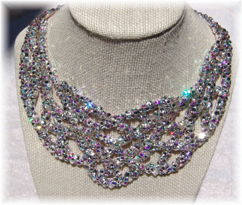 NUG "Celeste" Nude Lace Necklace: Aurora Borealis & Clear Crystal