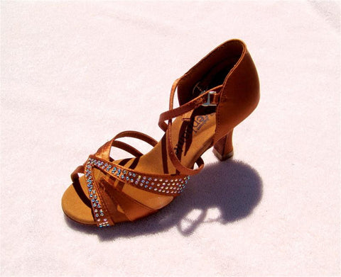 Stephanie Crystal Collection Dance Shoes 12056-45 Dark Tan Satin